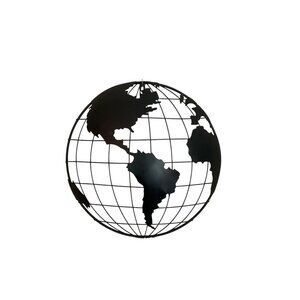 Black Metal Globe Wall Art | Minimalist World Map Hanging Decor